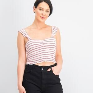 WILD FABLE • Red + White Striped Ruffle Cropped Tank Top